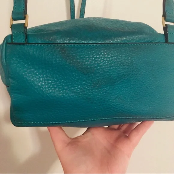 Turquoise Pebbled Leather Drawstring Backpack - Picture 7 of 7